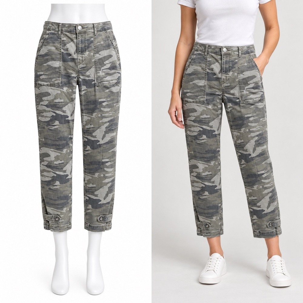Express Camo Pants Size 4 Green Cropped Straight High Rise Utility Grunge Casual